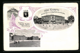 AK Würzburg, Hotel Kronprinz, Ortspartie, Wappen  - Wuerzburg