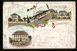 Lithographie Bollweiler, La Gare, Château Argenson, Château Der Grafen Von Bollweiler  - Sonstige & Ohne Zuordnung