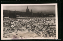 AK Wien, Eisstoss 1929, Zugefrorener Fluss Und Reichsbrücke  - Sonstige & Ohne Zuordnung