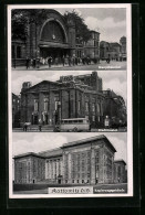 AK Kattowitz, Hauptbahnhof, Regierungsgebäude, Stadttheater  - Schlesien