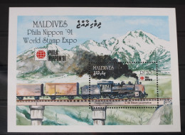 Malediven Block 201 Mit 1582 Postfrisch Eisenbahn Lokomotive #WF811 - Maldiven (1965-...)