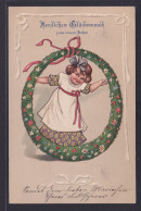 Ansichtskarte Künstlerkarte Prägekarte Mädchen Blumenkranz Schleife Neujahr - Non Classés