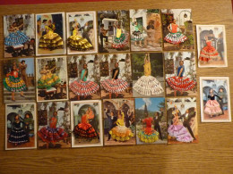 Lot De 20 Cartes Brodées Flamenco - Couple Et/ou Jeune Femme Costume Brodé/Tissu - 10,5x15cm Env. - Borduurwerk