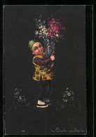 Künstler-AK E. Colombo: Junge Mit Blumen  - Colombo, E.