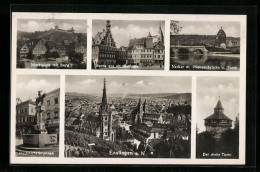 AK Esslingen A. N., Ortsansicht, Marktplatz Mit Burg, Der Dicke Turm, Altes Rathaus  - Esslingen