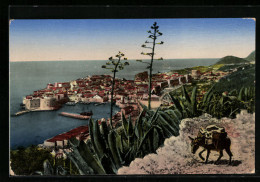 AK Dubrovnik, Ortsansicht Mit Hafen Aus Der Vogelschau  - Kroatië