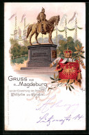 Lithographie Magdeburg, Einweihung Des Denkmals Wilhelm Des Grossen, Wappen  - Maagdenburg