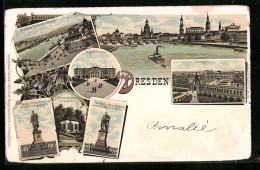 Lithographie Dresden, Brühl`sche Terrasse Und Elbquai, Zwinger, Schillerhäuschen In Loschwitz  - Dresden