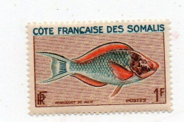 * RF - Côte Française Des Somalis,  Perroquet De Mer - Ligne Blanche, Au-dessus Du 1F, - Poissons