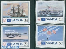 Samoa 1986 AMERIPEX 4v, Mint NH, Sport - Transport - Parachuting - Aircraft & Aviation - Ships And Boats - Space Explo.. - Parachutisme