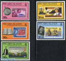 Pitcairn Islands 1990 50 Years Pitcairn Stamps 5v, Mint NH, Science - Transport - Weights & Measures - Stamps On Stamp.. - Stamps On Stamps