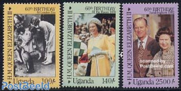 Uganda 1986 Queen 60th Birthday 3v, Mint NH, History - Nature - Kings & Queens (Royalty) - Horses - Penguins - Familles Royales