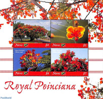 Nevis 2019 Royal Poinciana 4v M/s, Mint NH, Nature - Flowers & Plants - Trees & Forests - Rotary Club