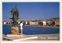 72444525 Rethymno Kreta Delphin Statue Hafenkai Strand Rethymno Kreta - Grèce