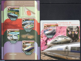 Sao Tome/Principe 2015 Railways 2 S/s, Mint NH, History - Transport - Flags - Railways - Trains