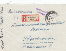 Einschreiben Bühl 1946, Gebühr Bezahlt Nach Karlsruhe - Storia Postale