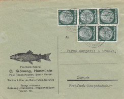 Brief 1935, Fischzüchterei Poppenhausen, Kassel/Fulda-Gersfeld Nach Zürich - Cartas & Documentos