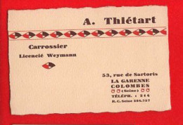 Carte De Visite, Carrossier Licencié Weymann, A Thiétart, La Garenne Colombes - Tarjetas De Visita