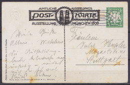 Allemagne Bavière - EP CP 5pf Vert "BIERBRAUEREI / AUSSTELUNG MÜNCHEN 1908" Flam. "AUSTELLUNG /27-? MÜNCHEN 1908" Pour S - Postal  Stationery