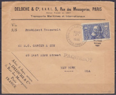 L. Entête "Transports Maritimes Deloche" Affr. N°319 Càd (postée à Bord) "U.S.GER.SEAPOST / AUG 21 1936/ S.S. ROOSEVELT" - Cartas & Documentos