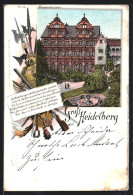 Lithographie Heidelberg, Friedrichsbau, Schlosshof  - Heidelberg