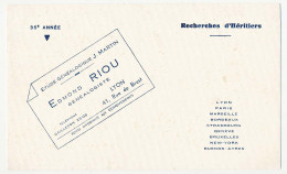 Buvard 21.5 X 13 Edmond RIOU Généalogiste Etude Généalogique J. Martin Lyon  Recherche D'hériters  35° Année - G