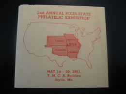 JOPLIN Missouri 1951 Philatelic Exhibition Kansas Oklahoma Arkansas Poster Stamp Vignette USA Label - Autres & Non Classés