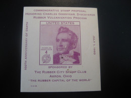 AKRON Ohio 1960 Charles GOODYEAR Rubber Vulcanization Process Chemical Chemistry Car Poster Stamp Vignette USA Label - Chimica