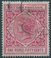 Ceylon 1899 SG263 1r.50 Rose QV FU (amd) - Sri Lanka (Ceilán) (1948-...)