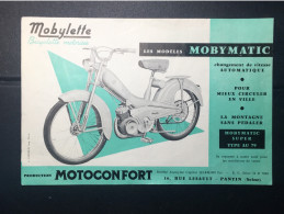 PUB MOBYLETTE MOB 1958 MOBYMATIC FABRIQUÉ PAR MOTOCONFORT TRÈS BON ETAT - Werbung