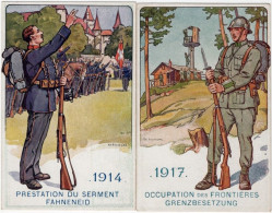 LE SOLDAT SUISSE A TRAVERS LES AGES. 2 Cartes. 1914 Serment & 1917 Frontieres - Andere & Zonder Classificatie