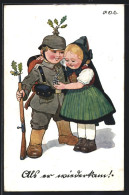 Künstler-AK P. O. Engelhard (P.O.E.): Stolzer Soldat Bei Der Heimkehr  - Engelhard, P.O. (P.O.E.)