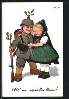 Künstler-AK P. O. Engelhard (P.O.E.): Als Er Wiederkam, Kind Als Soldat Gekleidet  - Engelhard, P.O. (P.O.E.)