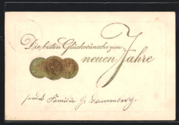 Präge-AK Geldmünzen, Neujahrsgruss  - Munten (afbeeldingen)