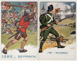 LE SOLDAT SUISSE A TRAVERS LES AGES. 2 Cartes. 1386 Sempach & 1798 Neunegg - Sonstige & Ohne Zuordnung