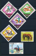 6 Timbres Oblitérés Chevaux  Cheval MONGOLIE XII-1 Sports équestres  Allemagne De L'Est DDR Poulain Nicaragua Poste - Cavalli