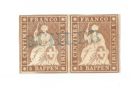 Suisse Helvetia 1854 Paire 5 RAPPEN BUHLER Certificat Rare - Nuevos