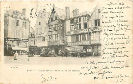 51 - Reims - Vieilles Maisons De La Place Des Marchés - Animée - Précurseur - Oblitération Ronde De 1902 - CPA - Voir Sc - Reims