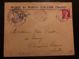 LETTRE MAIRIE MAREIL SUR LOIR TP M DE MULLER 15F OBL. HEXAGONALE Tiretée 7-1 1956 LE MANS (SARTHE) CP N°40 - Handstempel