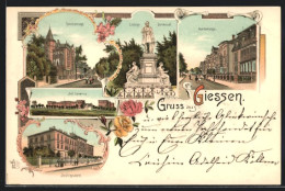 Lithographie Giessen, Nord- Und Westanlage, Liebig-Denkmal, Justizpalast  - Giessen