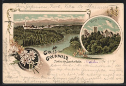 Lithographie Grünwald, Burg Grünwald, Ortsansicht Mit Isar Und Umgebung  - Sonstige & Ohne Zuordnung