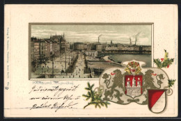 Passepartout-Lithographie Hamburg-Neustadt, Jungfernstieg Mit Booten, Wappen  - Autres & Non Classés