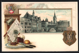 Passepartout-Lithographie Frankfurt A. Main, Ansicht Des Neuen Rathauses, Wappen  - Autres & Non Classés