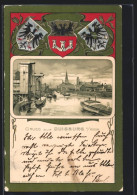 Passepartout-Lithographie Duisburg A. Rhein, Hafenpartie Und Wappen  - Autres & Non Classés