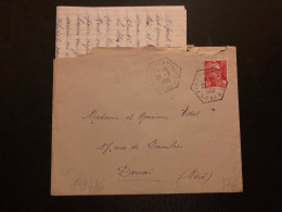 LETTRE TP M DE GANDON 15F OBL. HEXAGONALE Tiretée 23-3 1950 BAR S/AUBE (AUBE) CP N°2 - Manual Postmarks