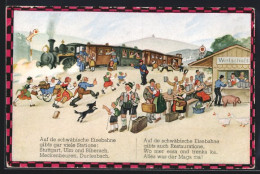 Künstler-AK Hans Boettcher: Auf De Schwäbische Eisebahne Gibts Gar Viele Statione  - Böttcher, Hans