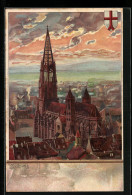 Künstler-AK Heinrich Kley: Freiburg, Münster M. Wappen  - Kley