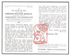 DP Armand Willem Behiels 54j. ° Stekene 1905 † Gent 1959 X Margaretha Van Doorsselaer - Images Religieuses