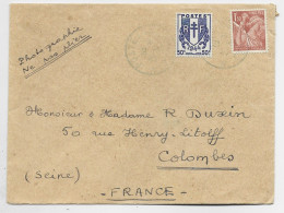 CHAINE 50C+1FR50 IRIS LETTRE HAIPHONG TONKIN OBL BLEUE POSTE AUX ARMEES 31.12.1945 DERNIER JOUR A 2FR - 1941-66 Escudos Y Blasones