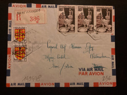 LR Avion Vers FRAN TP PORCELAINE 40Fsurch.8F CFA Bde De 3+ANGOUMOIS 2Fsurch.1F CFA Paire OBL.HEX 6 2 1955 SAINT FRANCOIS - Storia Postale